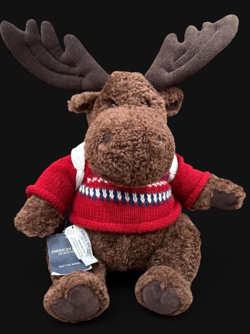 American Eagle Outfitters Brown Moose Plush in Red Knit Sweater